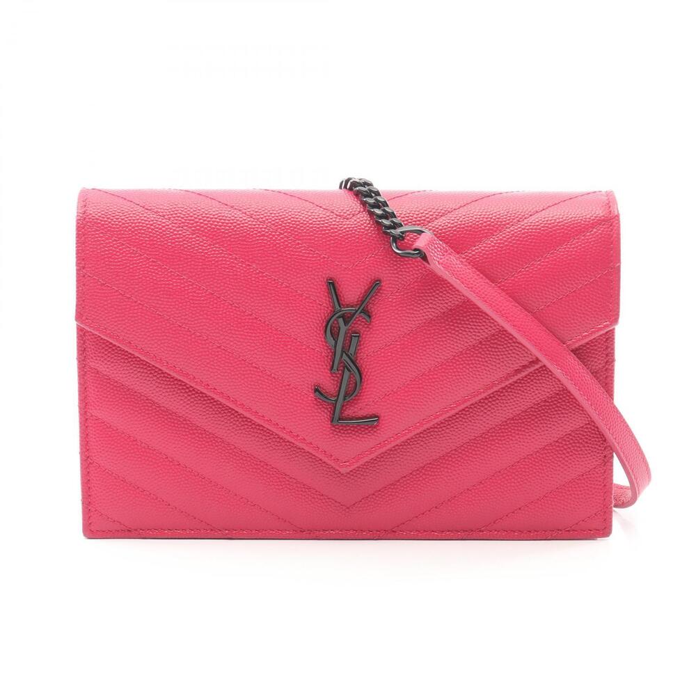Yves Saint Laurent Monogram Envelope Shoulder Bag Leather Pink